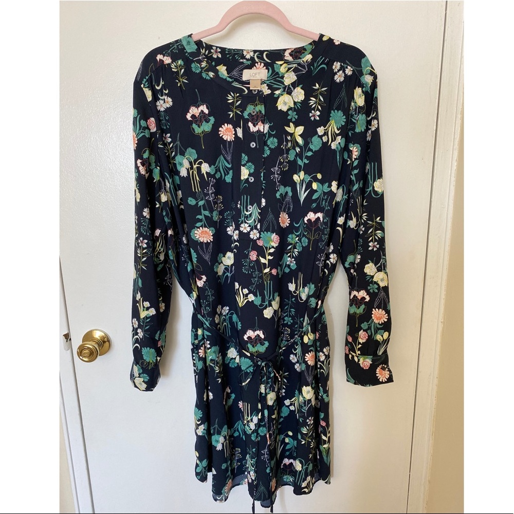 Loft floral Henley dress with cuffed long sleeves